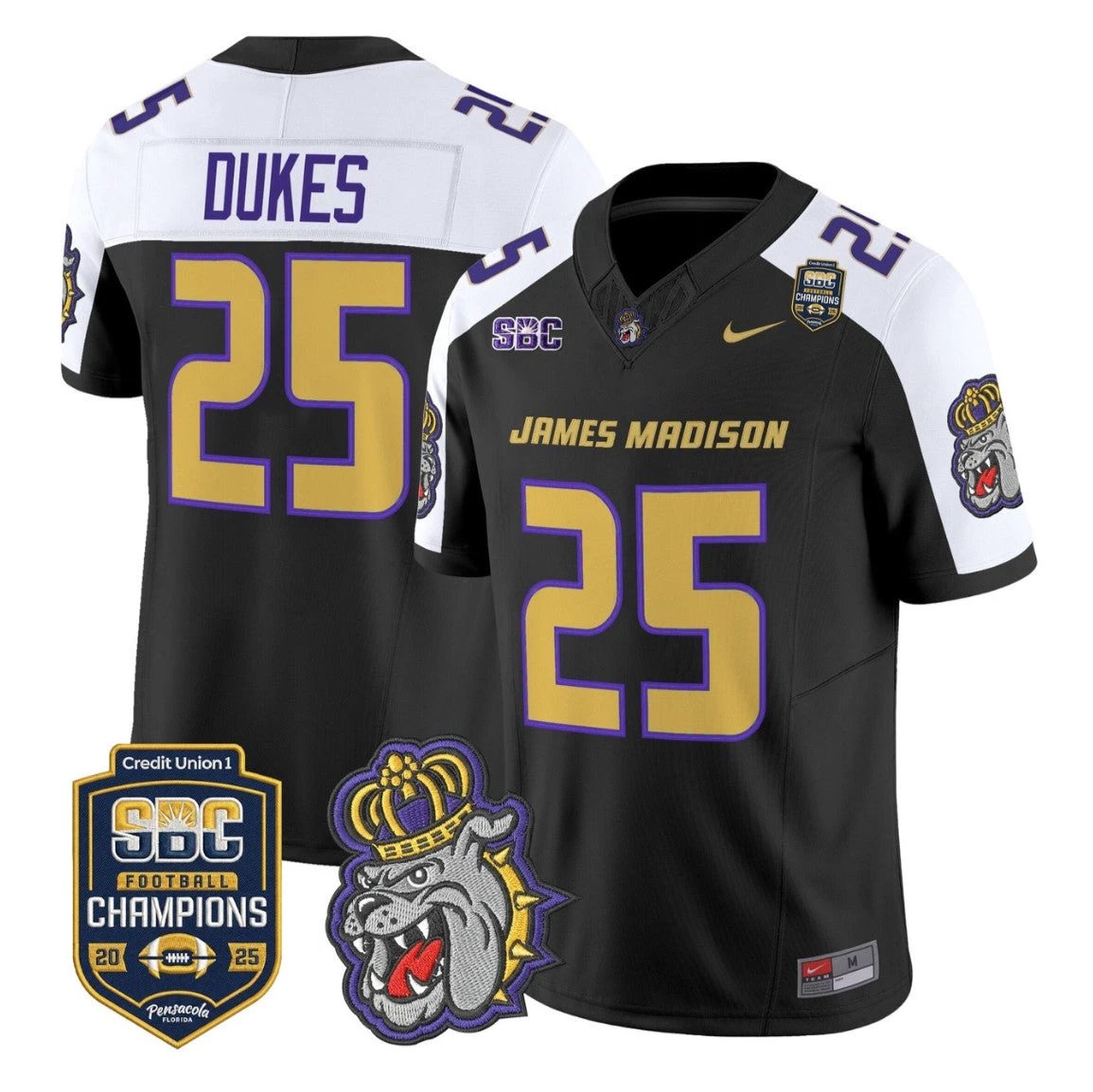 Dukes Jersey #25 James Madison Dukes 2025 SBC Champions Stitched by My Store NCAA Football Jerseys