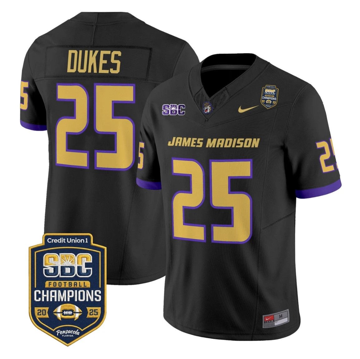 Dukes Jersey #25 James Madison Dukes 2025 SBC Champions Stitched by My Store NCAA Football Jerseys