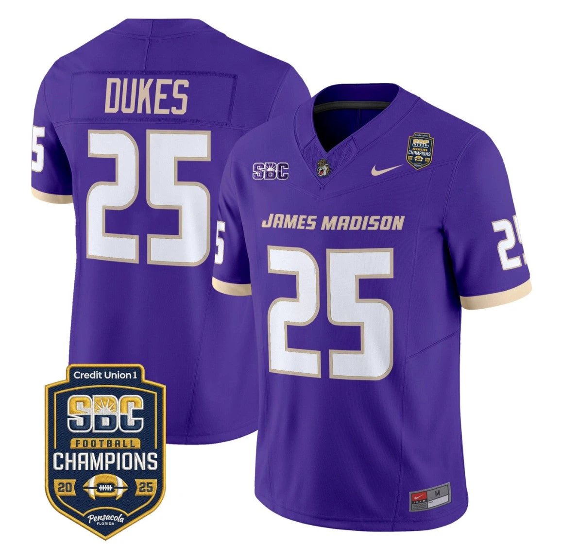 Dukes Jersey #25 James Madison Dukes 2025 SBC Champions Stitched by My Store NCAA Football Jerseys