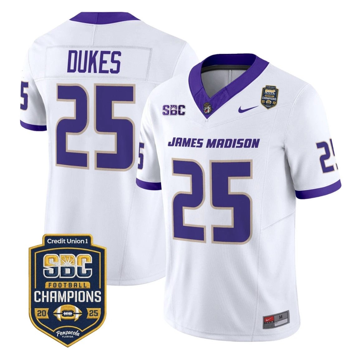 Dukes Jersey #25 James Madison Dukes 2025 SBC Champions Stitched by My Store NCAA Football Jerseys