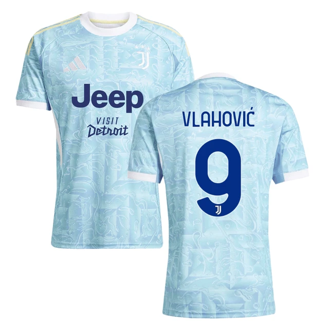 Dušan Vlahović 9 Juventus 2025-26 Away Match Jersey – Light Blue by Soccer Jersey