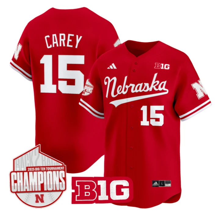 Dylan Carey Jersey #15 Nebraska Huskers Back 2 Back Champions Patch Vapor Limited Stitched Scarlet by My Store