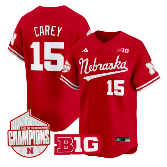 Dylan Carey Jersey #15 Nebraska Huskers Back 2 Back Champions Patch Vapor Limited Stitched Scarlet by My Store