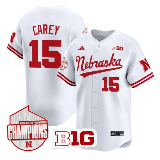 Dylan Carey Jersey #15 Nebraska Huskers Back 2 Back Champions Patch Vapor Limited Stitched White by My Store