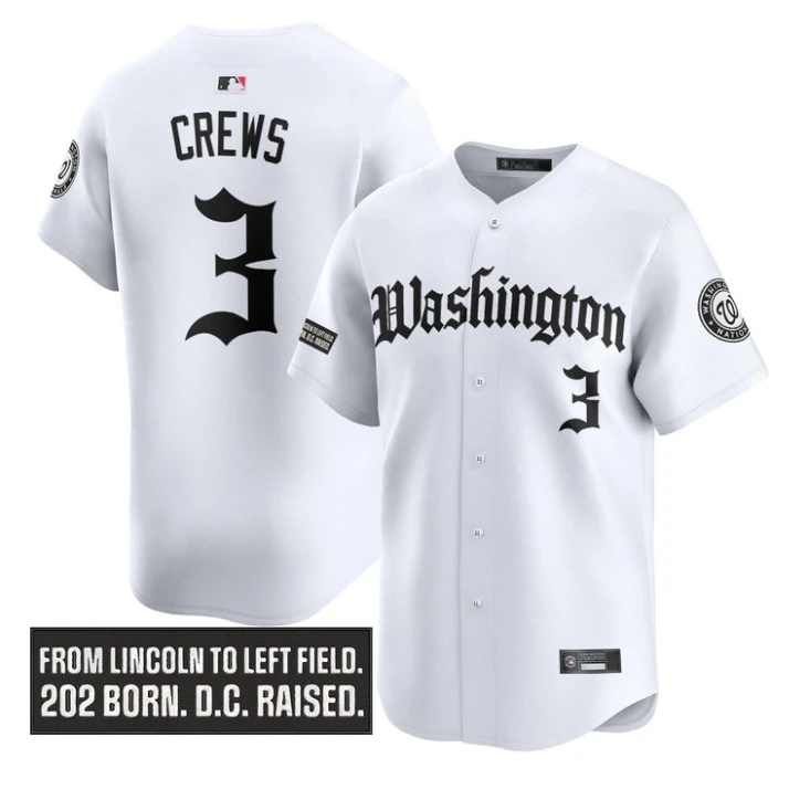 Dylan Crews Jersey #3 Washington Nationals Gothic Capitol Edition Stitched White by My Store