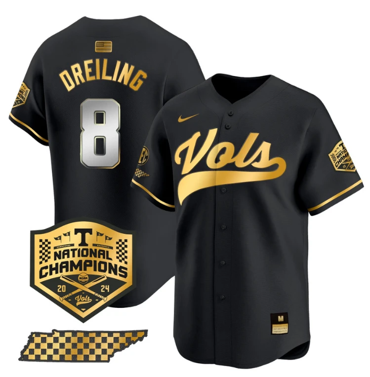 Dylan Dreiling Jersey #8 Tennessee Vols 2024 Champions Stitched Black Gold by My Store
