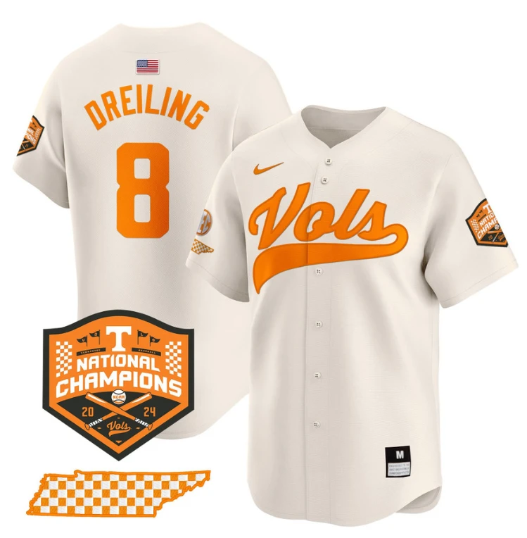 Dylan Dreiling Jersey #8 Tennessee Vols 2024 Champions Stitched Cream by My Store