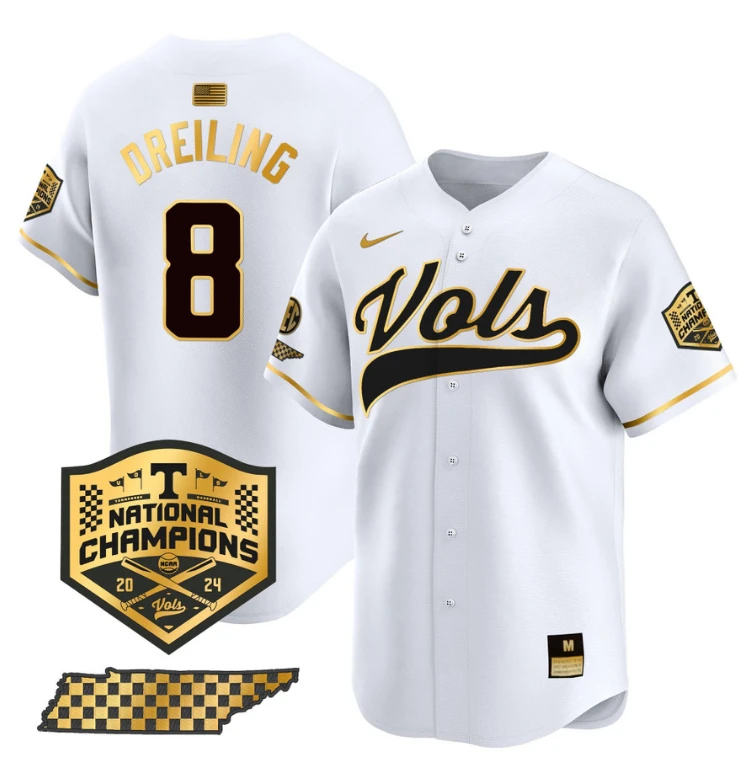 Dylan Dreiling Jersey #8 Tennessee Vols 2024 Champions Stitched White Gold by My Store