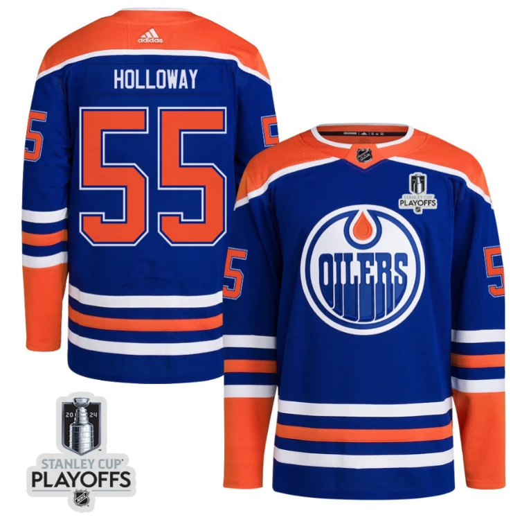 Dylan Holloway 55 Edmonton Oilers 2024 NHL Playoffs Patch Home Jersey - Men by Hockey David