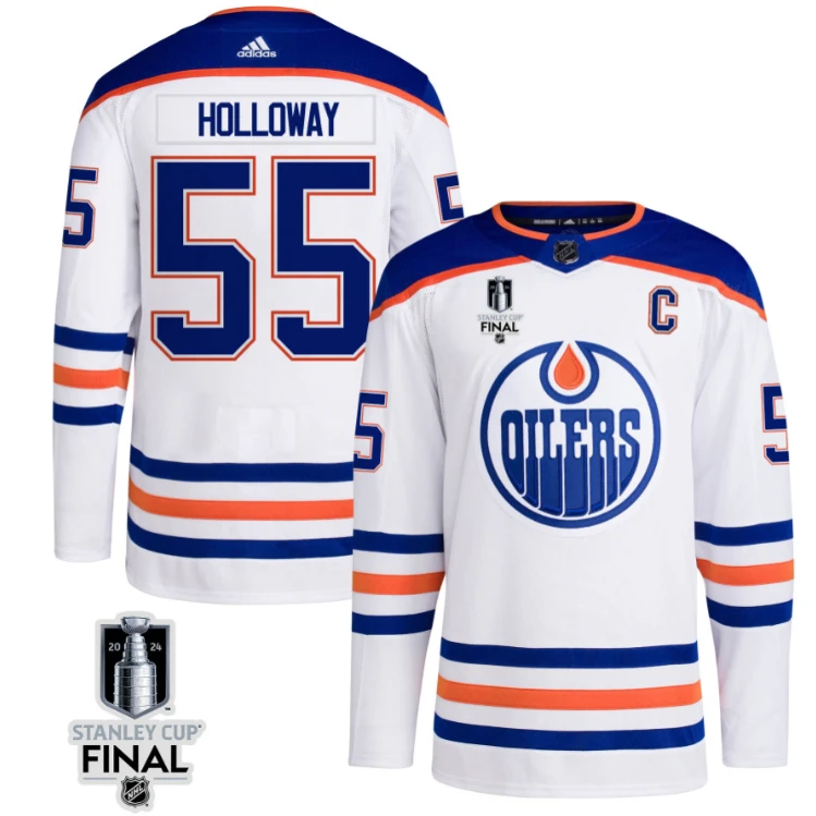 Dylan Holloway 55 Edmonton Oilers 2024 STANLEY CUP Final Away Jersey Men, White by Hockey David