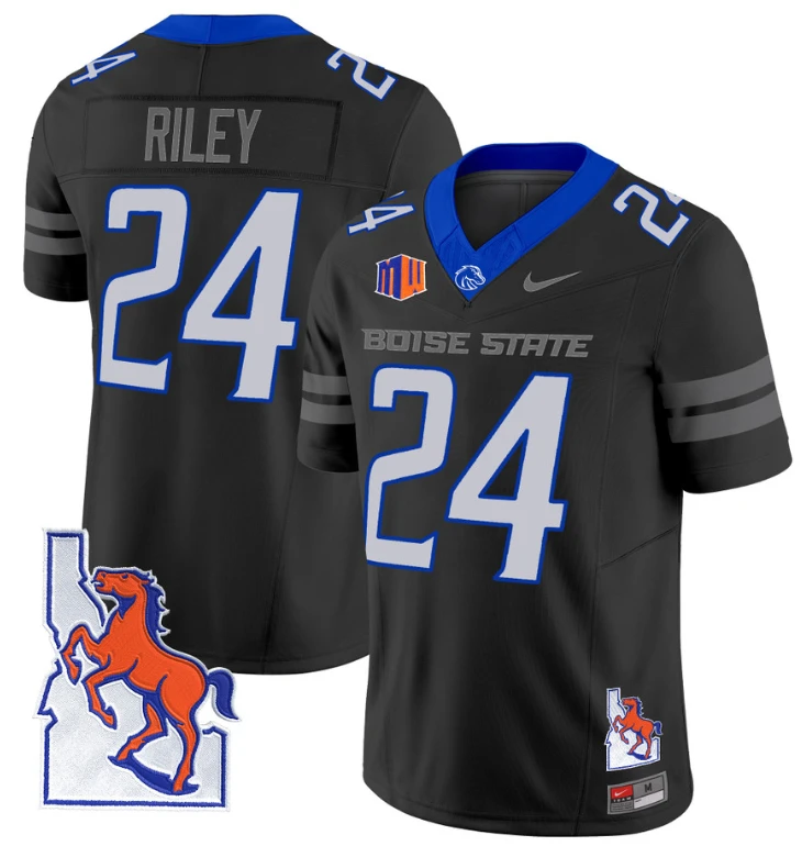 Dylan Riley Jersey #24 Boise State Broncos 2024 Map Patch Vapor Football Black by My Store