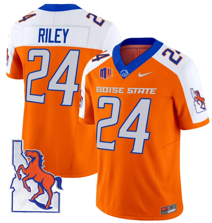 Dylan Riley Jersey #24 Boise State Broncos 2024 Map Patch Vapor Football Orange Alternate by My Store