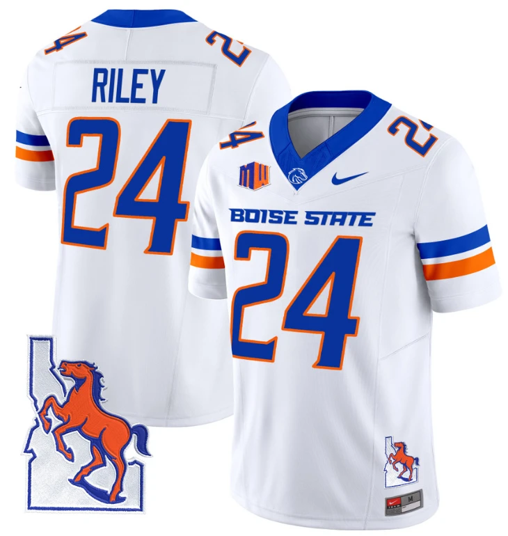 Dylan Riley Jersey #24 Boise State Broncos 2024 Map Patch Vapor Football White by My Store