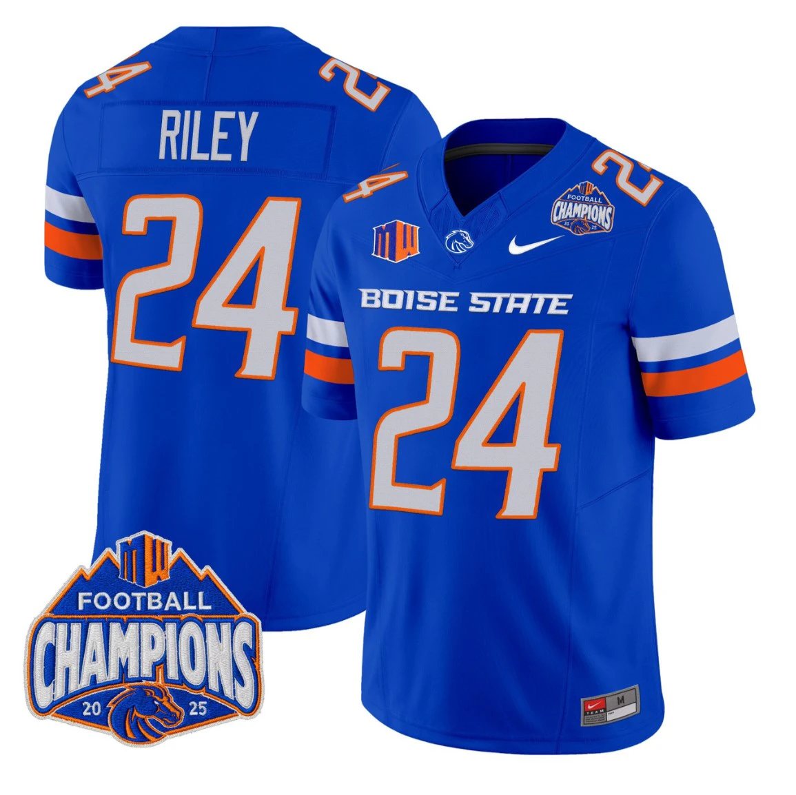 Dylan Riley Jersey #24 Boise State Broncos 2025 Mountain West Champions Royal by NCAA Football Jersey