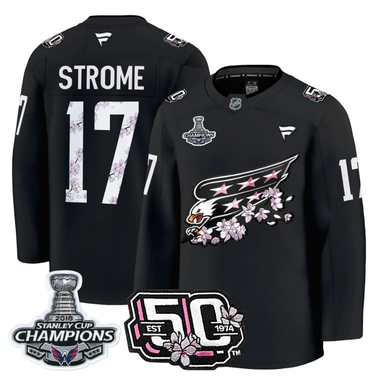 Dylan Strome Jersey #17 Washington Capitals 50th 2018 Stanley Cup Champions Patch Black by Hockey David