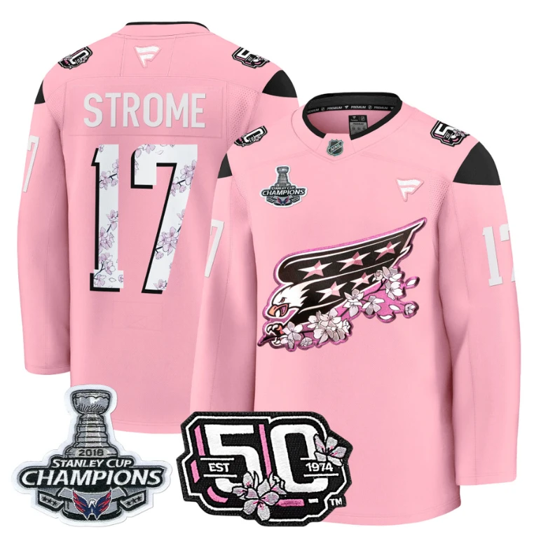 Dylan Strome Jersey #17 Washington Capitals 50th 2018 Stanley Cup Champions Patch Cherry Blossom (Copy) by Hockey David
