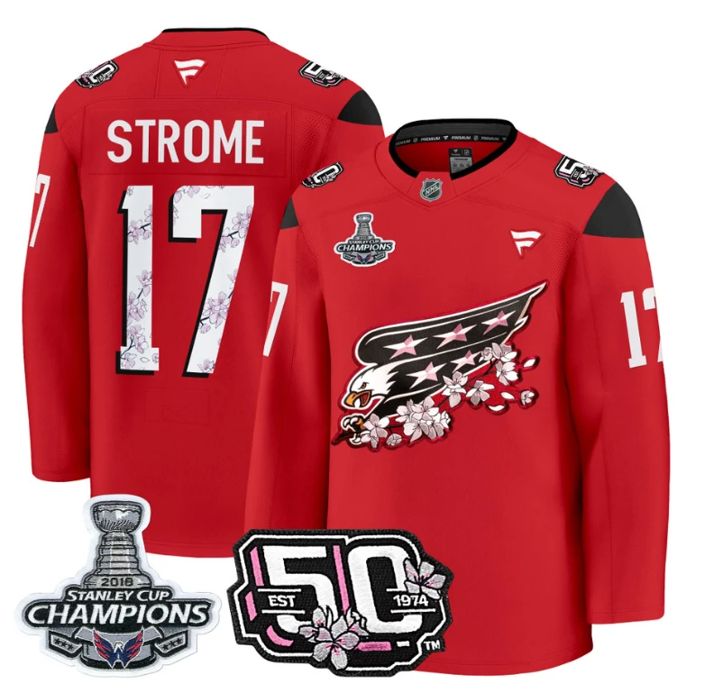 Dylan Strome Jersey #17 Washington Capitals 50th 2018 Stanley Cup Champions Patch Red by Hockey David