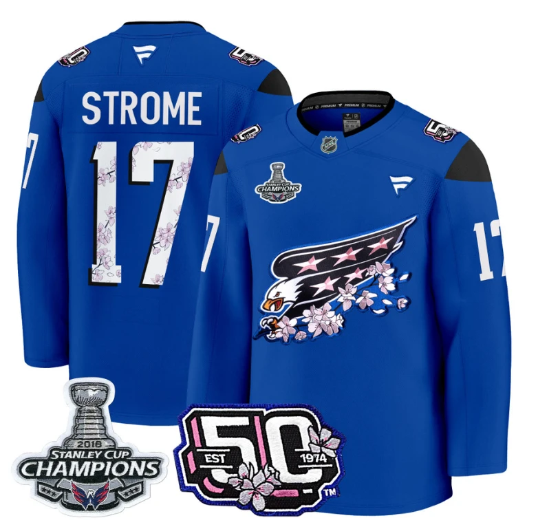 Dylan Strome Jersey #17 Washington Capitals 50th 2018 Stanley Cup Champions Patch Royal by Hockey David