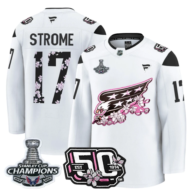 Dylan Strome Jersey #17 Washington Capitals 50th 2018 Stanley Cup Champions Patch White by Hockey David