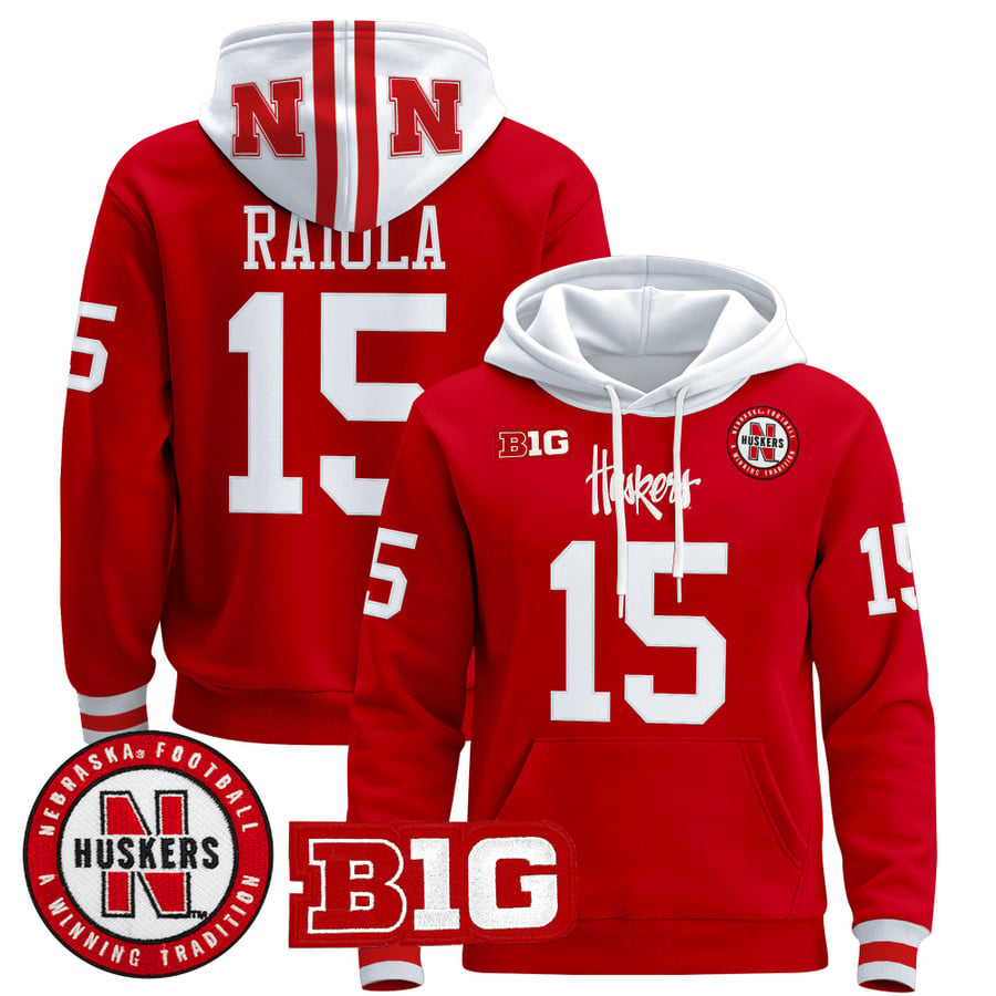 Dylan Raiola Hoodie #15 Nebraska Cornhuskers 2025 Premium Pullover Stitched by Hoodie Pullover