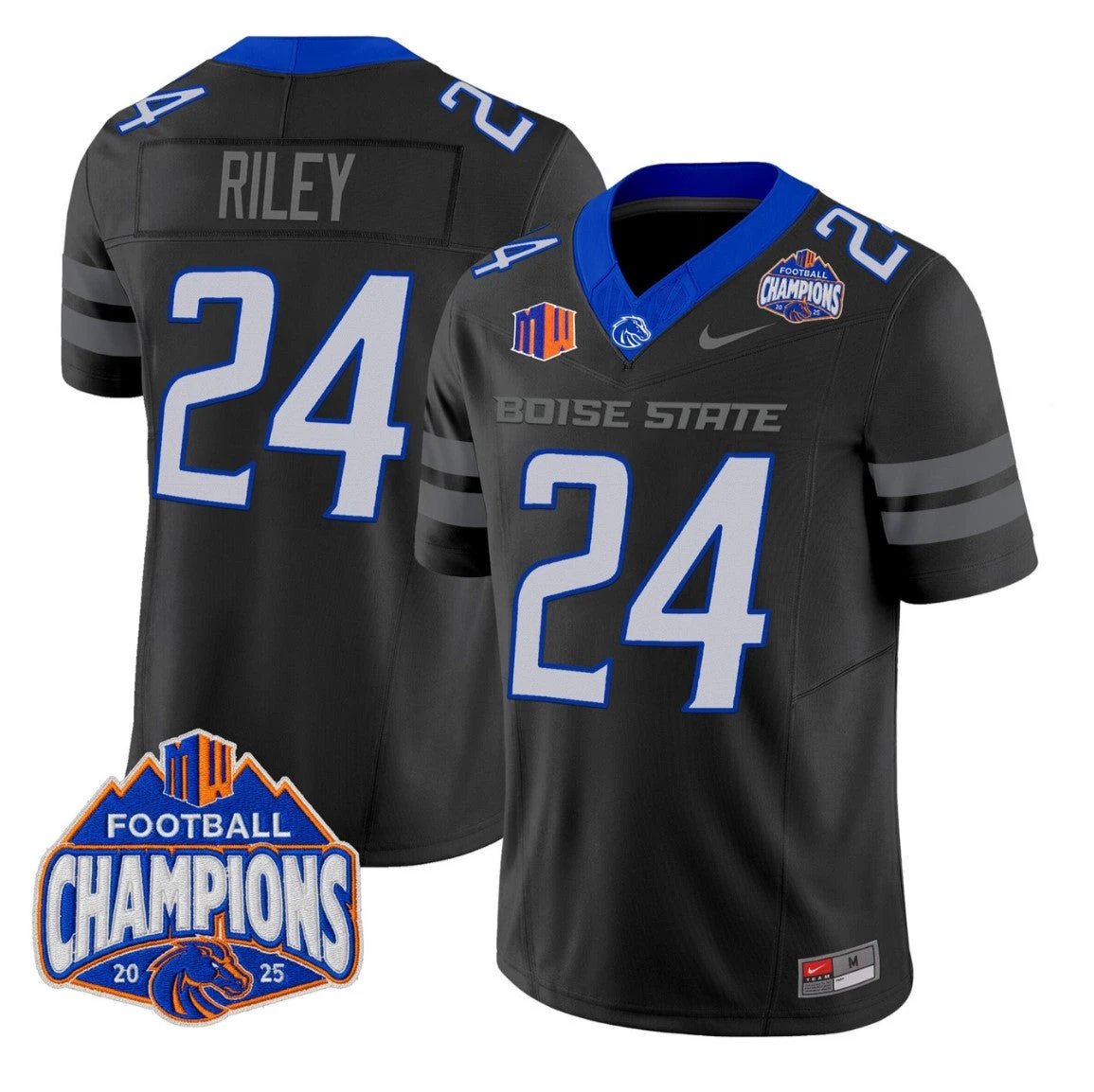 Dylan Riley Jersey #24 Boise State Broncos 2025 Mountain West Champions by My Store NCAA Football Jerseys