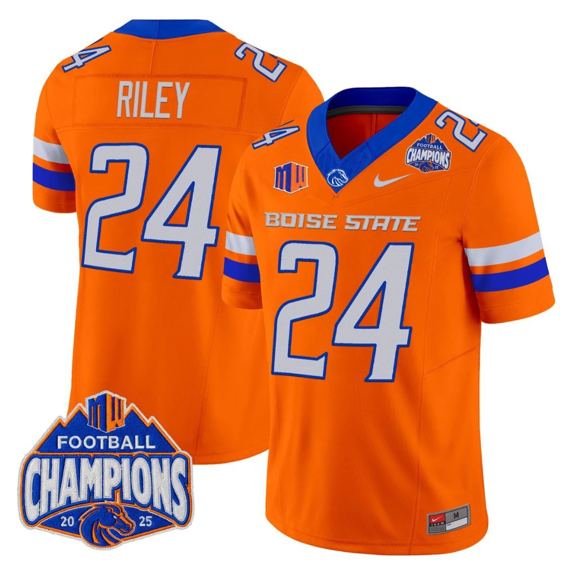 Dylan Riley Jersey #24 Boise State Broncos 2025 Mountain West Champions by My Store NCAA Football Jerseys