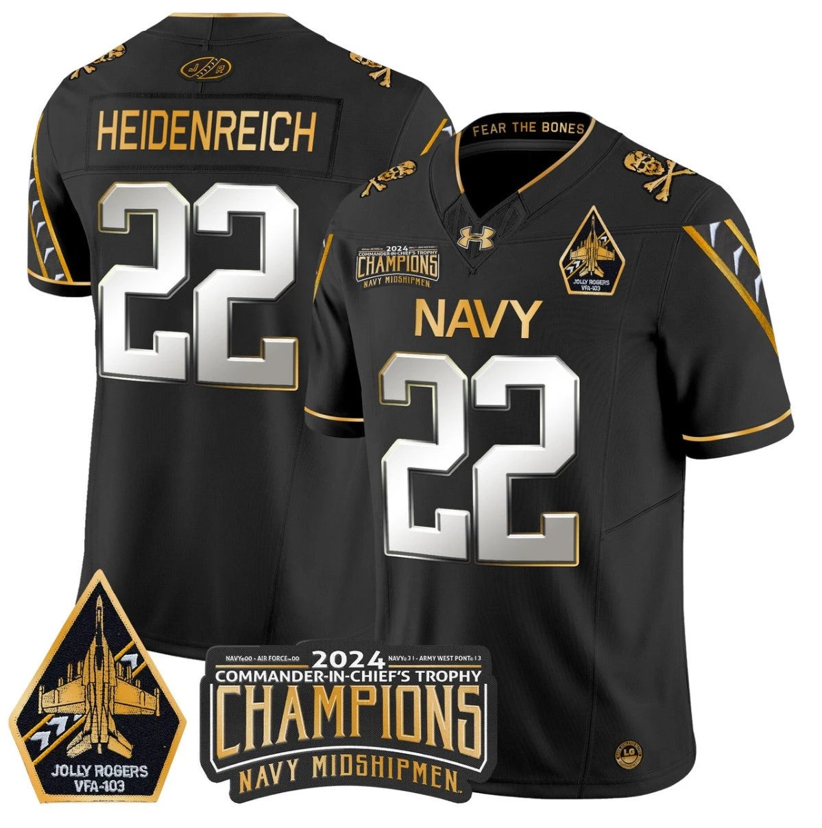 Eli Heidenreich Jersey #22 Navy Midshipmen Commander-in-chief's Trophy Black Limited by NCAA Football Jersey