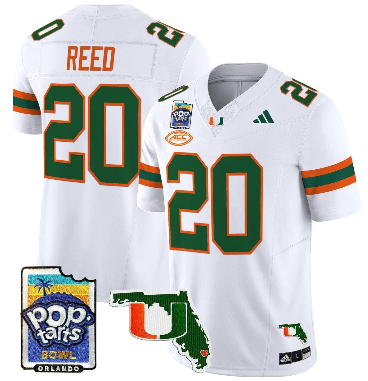 Ed Reed Jersey #20 Miami Hurricanes 2025 PopTarts Bowl Patch White by My Store