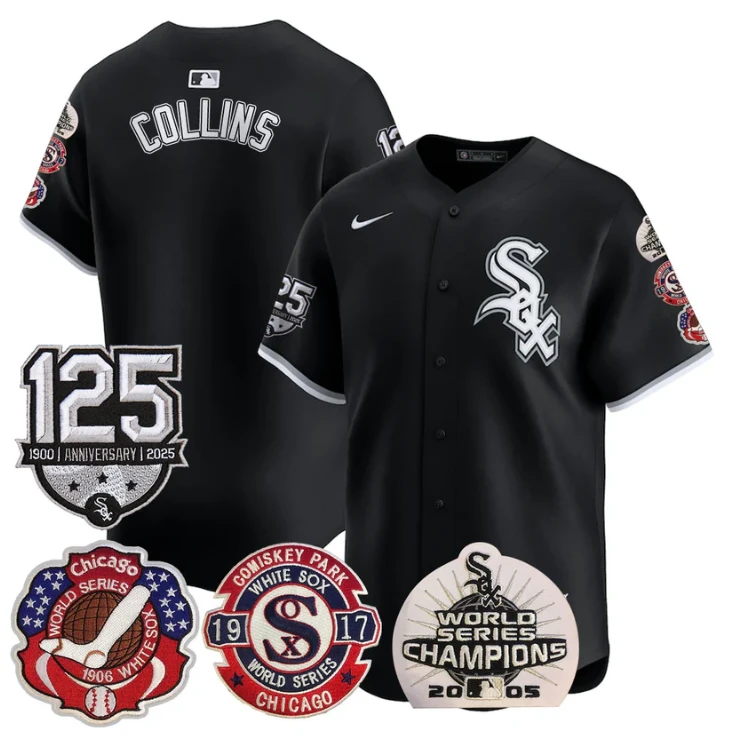 Eddie Collins Jersey Chicago White Sox 125th Anniversary World Series Champions Black by My Store