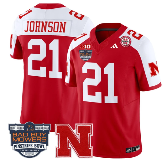 Emmett Johnson Jersey #21 Nebraska Cornhuskers 2025 Pinstripe Bowl Scarlet Alternate by My Store