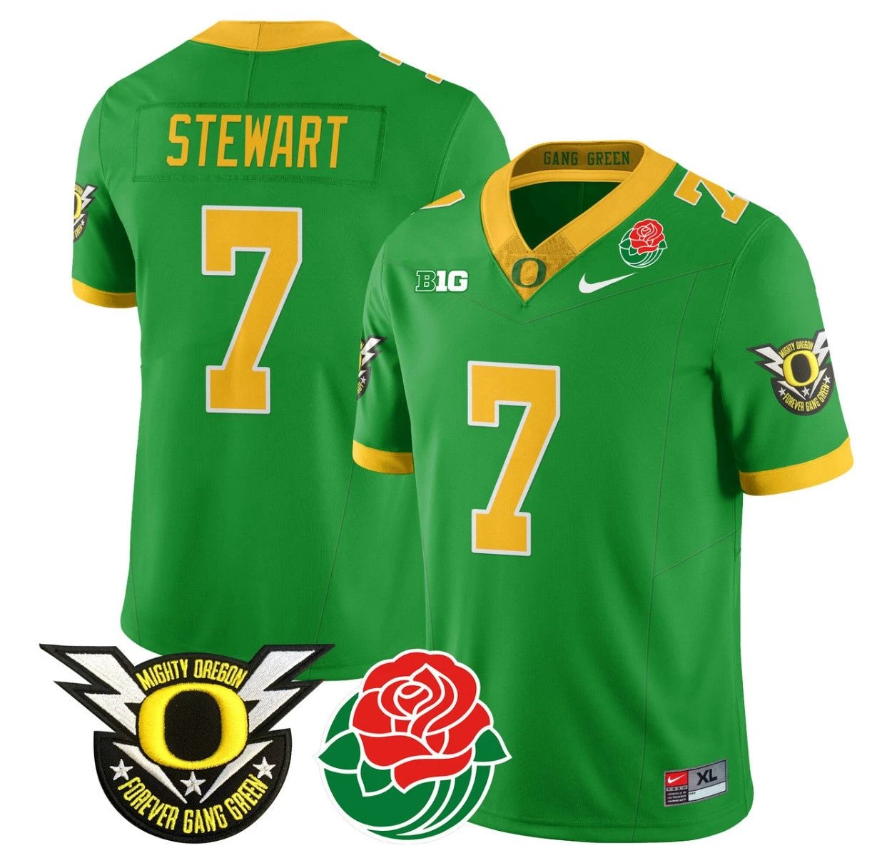 Evan Stewart Jersey #7 Oregon Ducks 2024 Mighty Rose Bowl Patch N2 Green by My Store