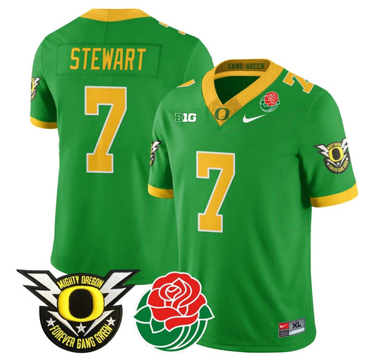 Evan Stewart Jersey #7 Oregon Ducks 2024 Mighty Rose Bowl Patch N2 Green by My Store
