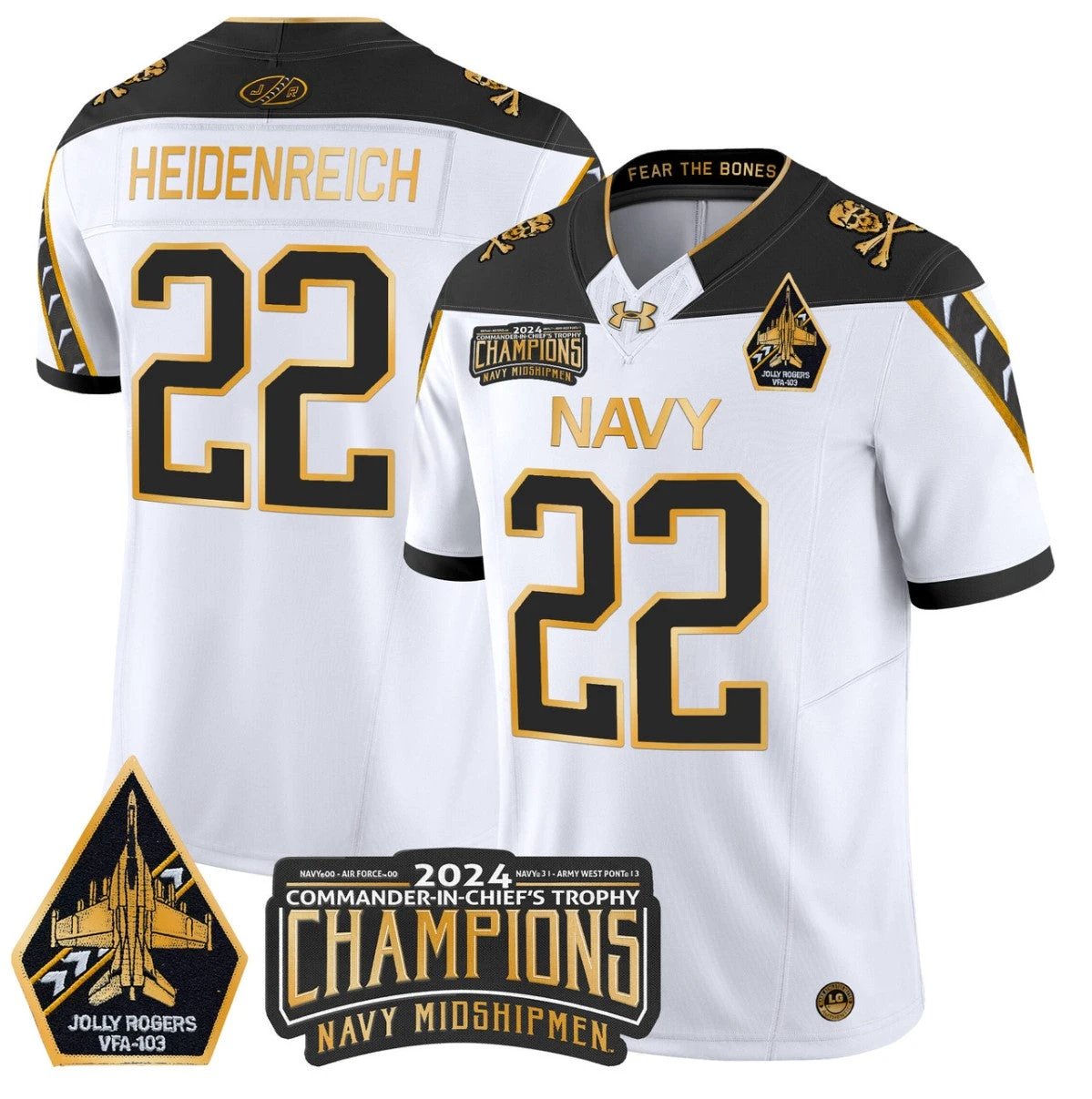 Eli Heidenreich Jersey #22 Navy Midshipmen Commander-in-chief's Trophy White Gold by NCAA Football Jersey