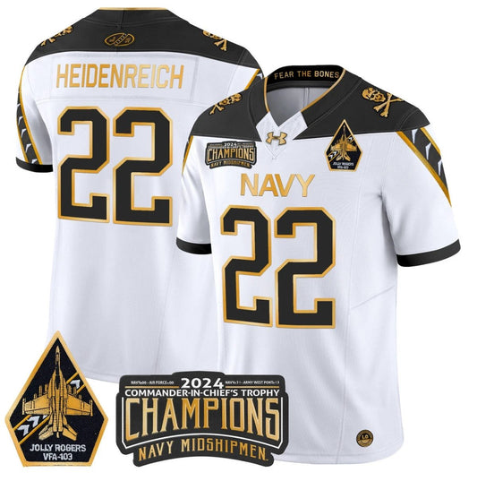 Eli Heidenreich Jersey #22 Navy Midshipmen Commander-in-chief's Trophy White Gold by NCAA Football Jersey