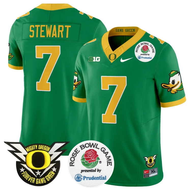 Evan Stewart Jersey #7 Oregon Ducks Football 2024 Rose Bowl Stitched Green by NCAA Football Jersey