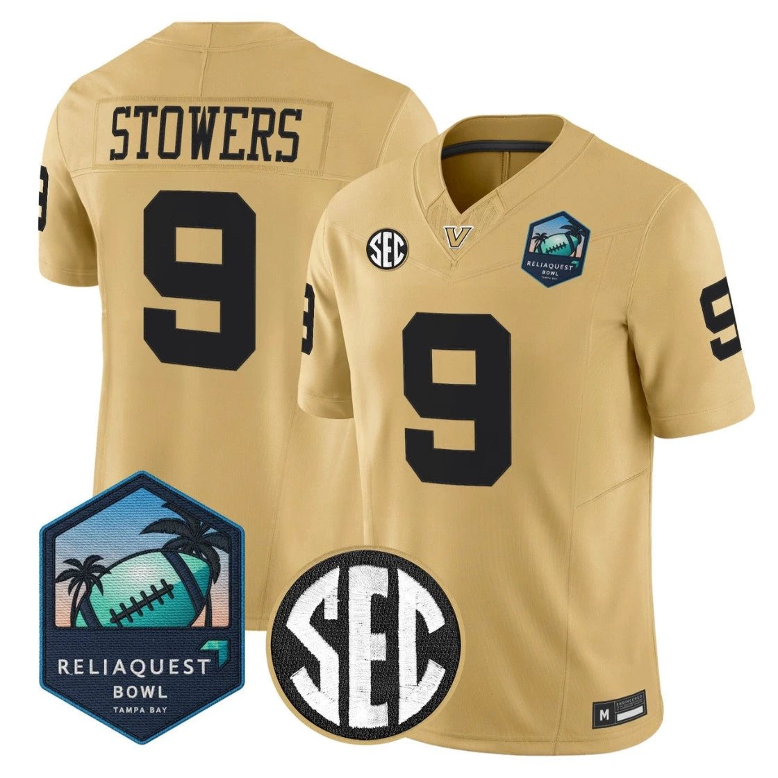 Eli Stowers Jersey #9 Vanderbilt Commodores 2025 ReliaQuest Bowl Stitched Gold by NCAA Football Jersey