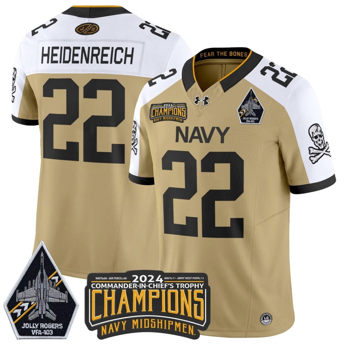 Eli Heidenreich Jersey 22 Navy Midshipmen Commander-in-chief's Trophy Gold Alternate by NCAA Football Jersey