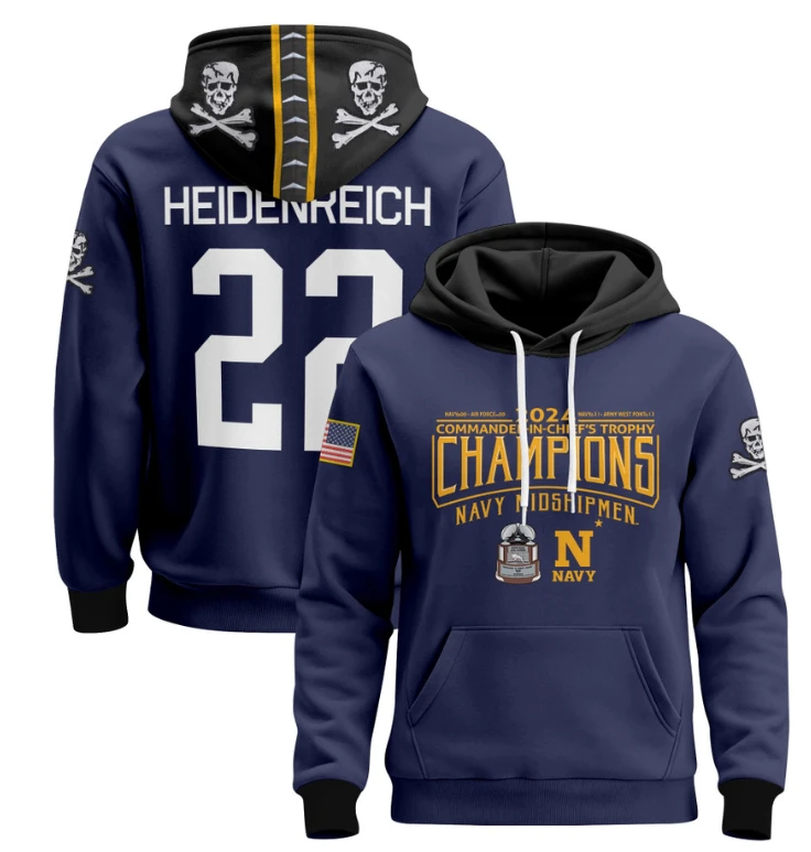 Eli Heidenreich Hoodie #22 Navy Midshipmen Champions Patch Pullover Gold White by Hoodie Pullover