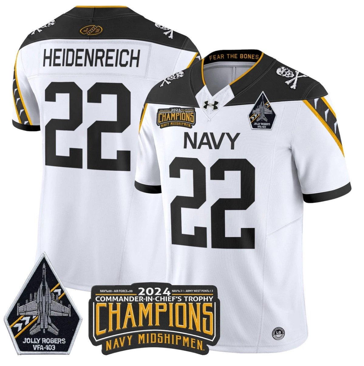 Eli Heidenreich Jersey 22 Navy Midshipmen Commander-in-chief's Trophy White by NCAA Football Jersey