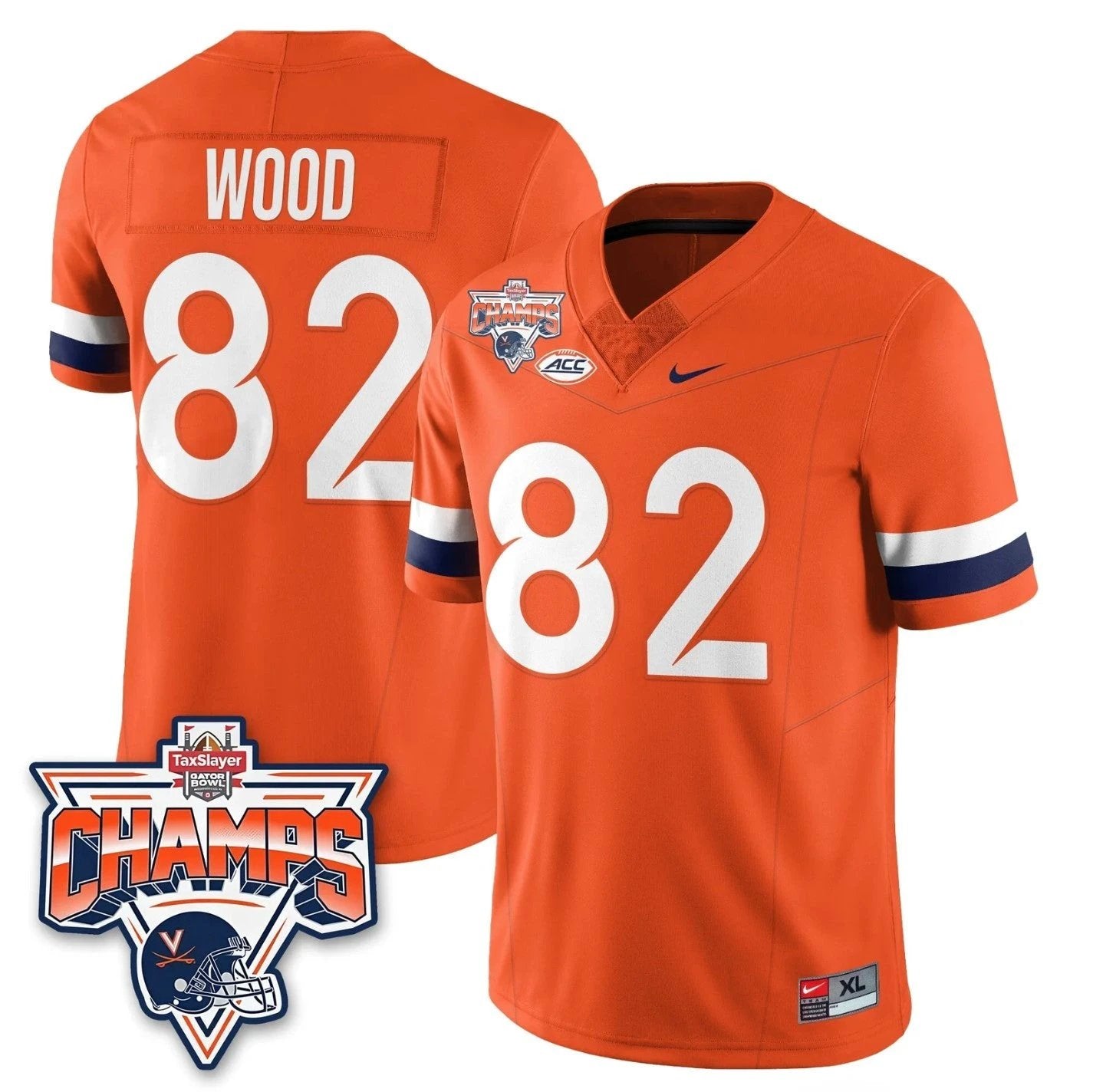Eli Wood Jersey #82 Virginia Cavaliers 2025 Gator Bowl Champions Orange by NCAA Football Jersey
