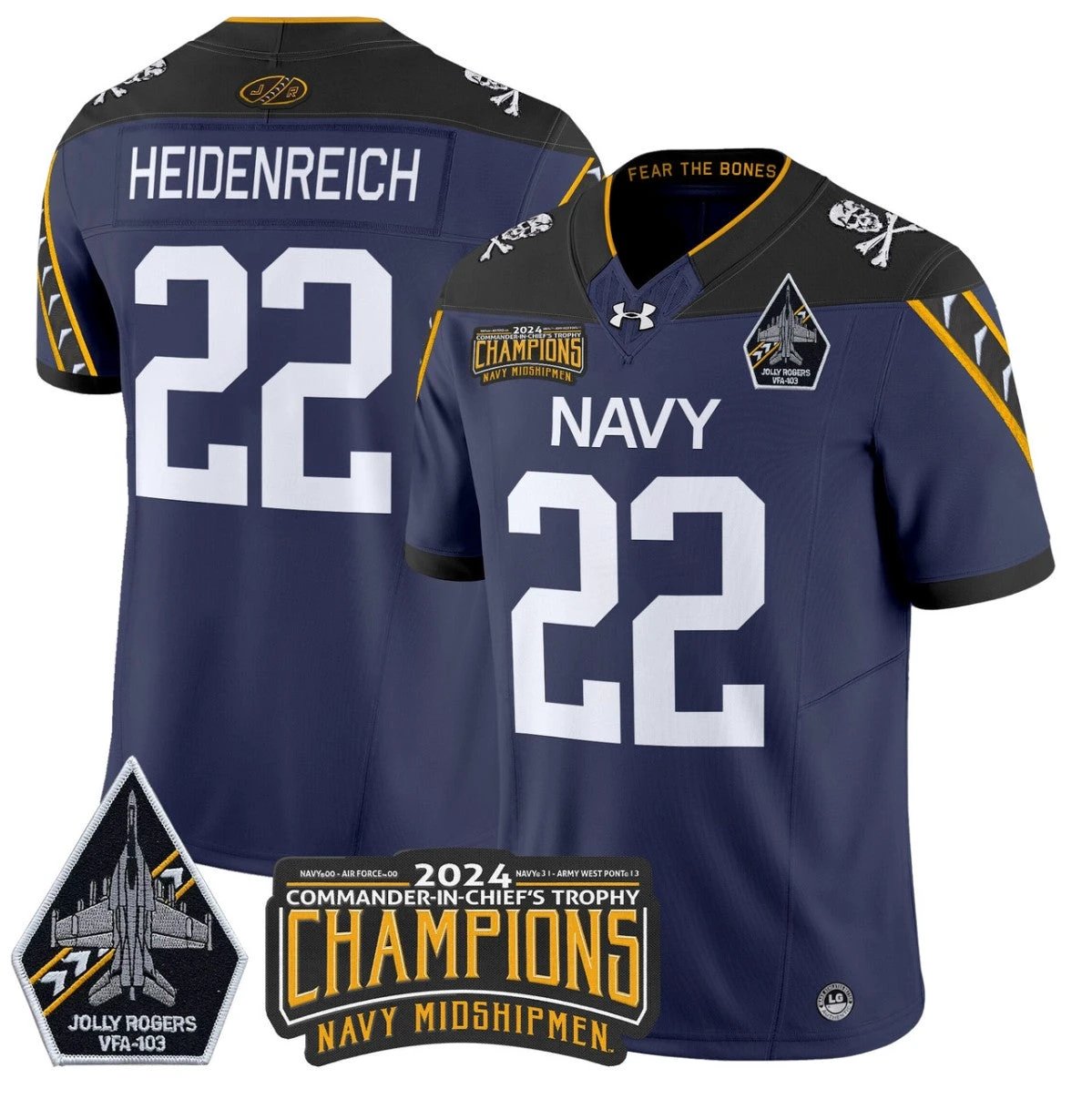 Eli Heidenreich Jersey 22 Navy Midshipmen Commander-in-chief's Trophy Navy by NCAA Football Jersey