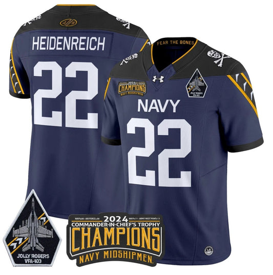 Eli Heidenreich Jersey 22 Navy Midshipmen Commander-in-chief's Trophy Navy by NCAA Football Jersey