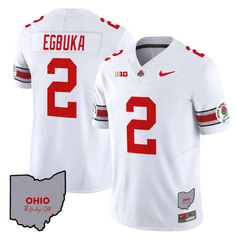 Emeka Egbuka Jersey #22 Ohio State Rose Bowl Patch Football V3 White by NCAA Football Jersey