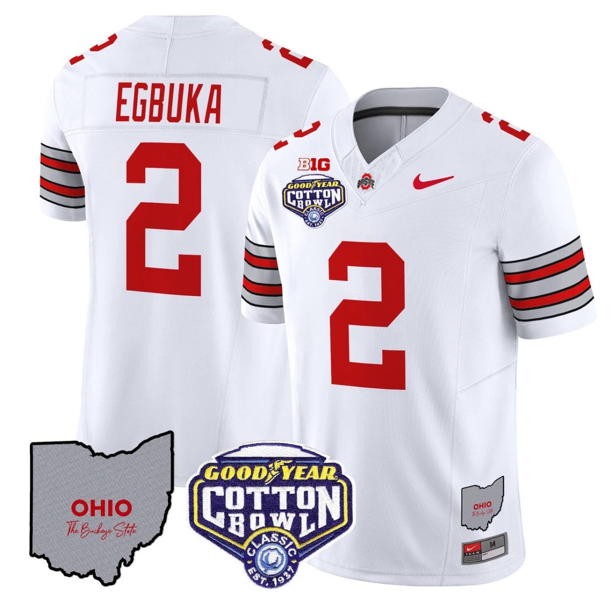 Emeka Egbuka Jersey #2 Ohio State Buckeyes Cotton Bowl Patch Stitched White by NCAA Football Jersey