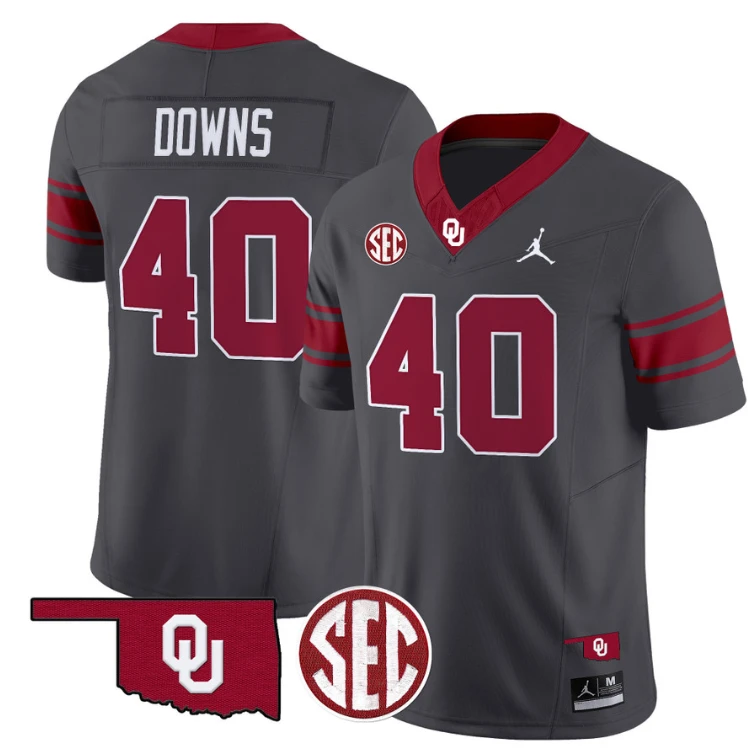 Ethan Downs Jersey #40 Oklahoma Sooners Football Throwback Vapor Limited Stitched Anthracite by My Store