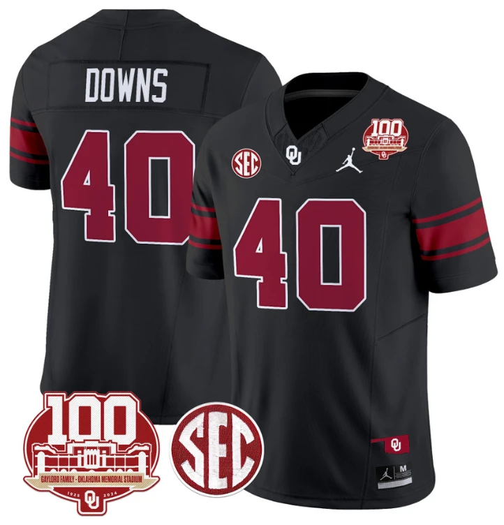 Ethan Downs Jersey #40 Oklahoma Sooners 100th Anniversary Patch Vapor Limited College Football Stitched Black by My Store