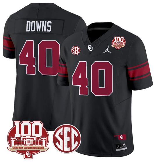 Ethan Downs Jersey #40 Oklahoma Sooners 100th Anniversary Patch Vapor Limited College Football Stitched Black by My Store
