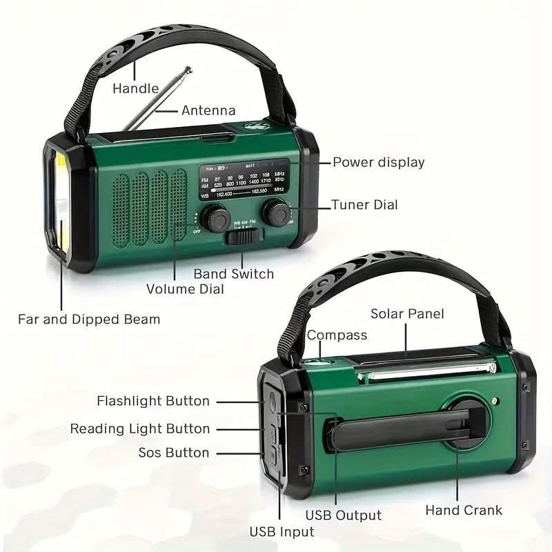 All-in-one emergency radio with torch and USB charging function by BowLift