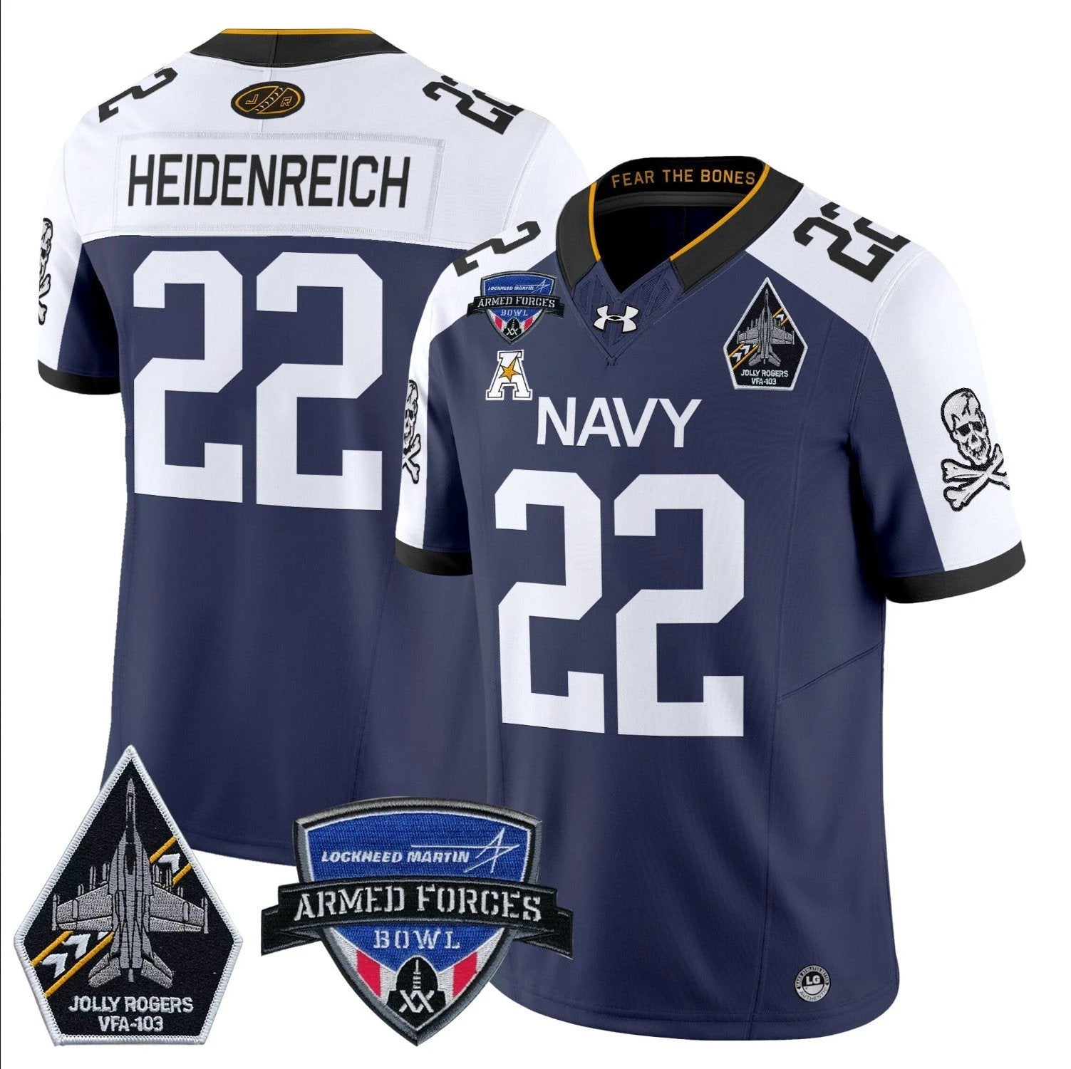 Eli Heidenreich Jersey #22 Navy Midshipmen 2025 Armed Forces Bowl Patch Navy Alternate by My Store