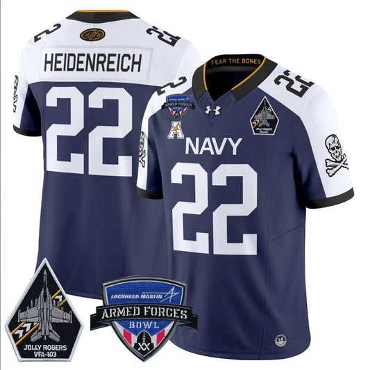 Eli Heidenreich Jersey #22 Navy Midshipmen 2025 Armed Forces Bowl Patch Navy Alternate by My Store